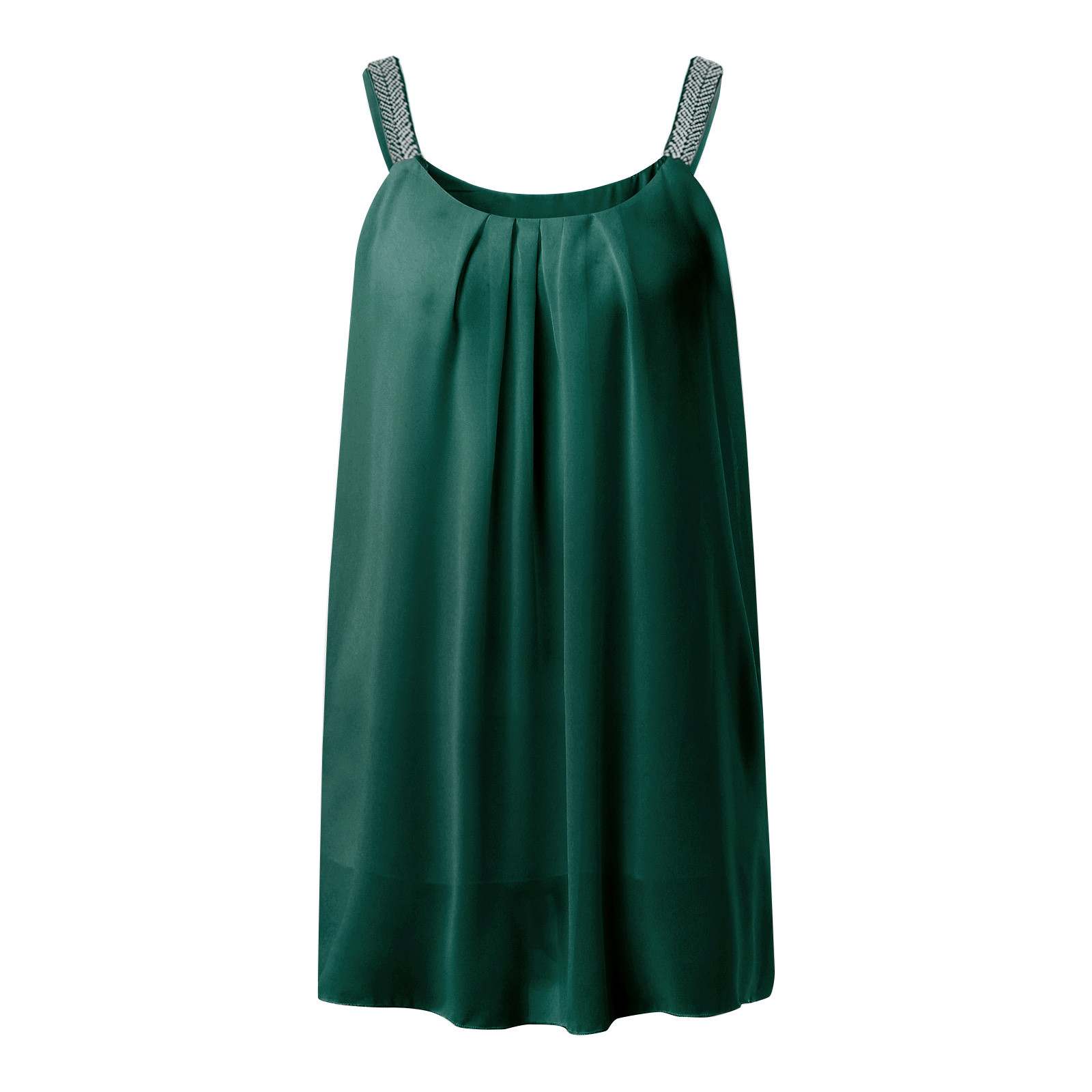 thumbnail image 5 of Camiseta sin mangas con tirantes de encaje y pliegues de gasa lisa para mujer, tallas grandes - Sin mangas, cuello redondo, poliéster/gasa, ropa de playa para el verano, 1 pieza, 5 of 7